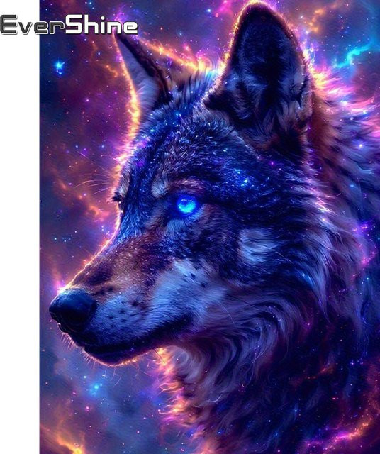 Evershine 5D-DIY Diamant-Gemälde Wolf mit quadratischen Bohrern in Multicolour zur Heimdekoration, Breite: 30,0 cm, Höhe: 20,0 cm - Bild 1