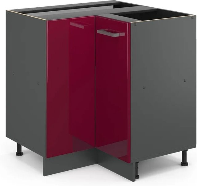 Vicco Eckunterschrank R-Line Bordeaux Hochglanz/Anthrazit ohne Arbeitsplatte B: 76 cm, H: 82 cm, T: 46 cm - Bild 1