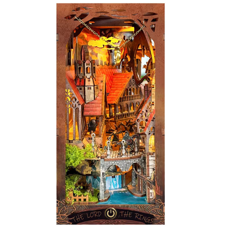 Tinamic DIY Buchecke Holz Miniatur Modellbausatz Geist Tal der Magie 3D Puzzle Buchstütze in Braun - Bild 2