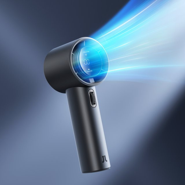 JISULIFE Mini-Turbo-Handventilator mit Metallgehäuse, digitalem Display und 5000 mAh Akku, verstellbare Geschwindigkeit, Grau oder Schwarz - Bild 1