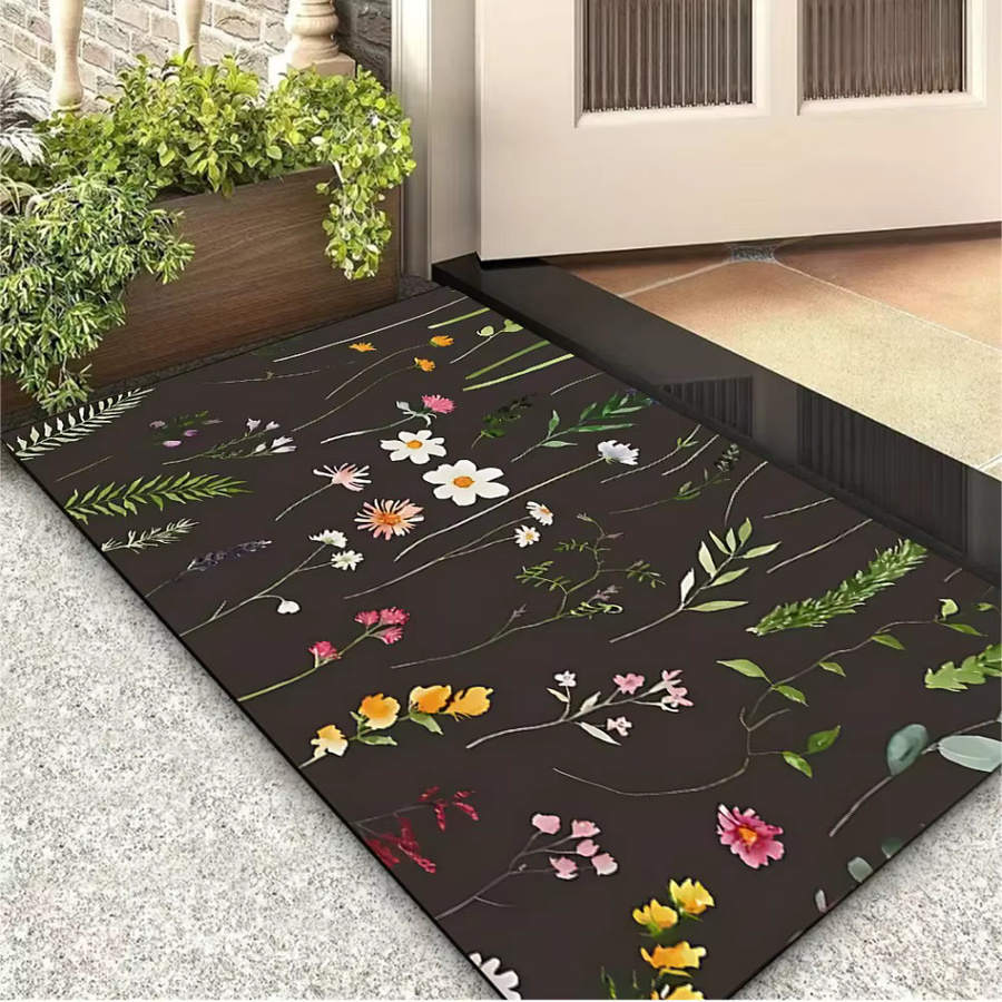 VIKAMA Willkommens-Fußmatte mit dunklem Blumen- und botanischem Muster, rutschfest und waschbar für Eingangsbereich, Küche oder Balkon - Bild 4
