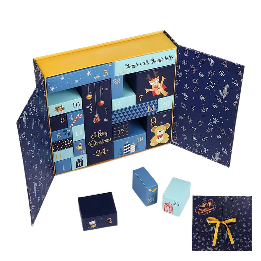 DIY Adventskalender aus Papier für 24 Tage, nachfüllbare Weihnachts-Countdown-Boxen in Blau für Süßigkeiten, Schmuck oder Spielzeug - Bild 7