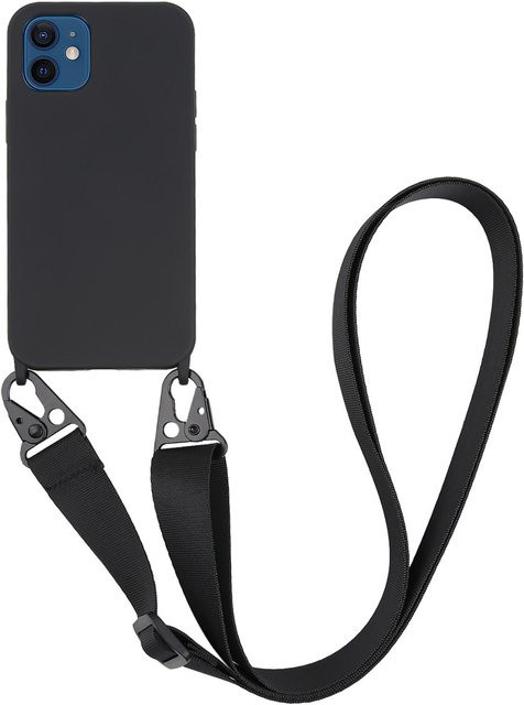 Vivanco Handyhülle Necklace Cover aus Silikon mit Handykette und Karabinerhaken für iPhone 12 und iPhone 12 Pro, Schwarz - Bild 1