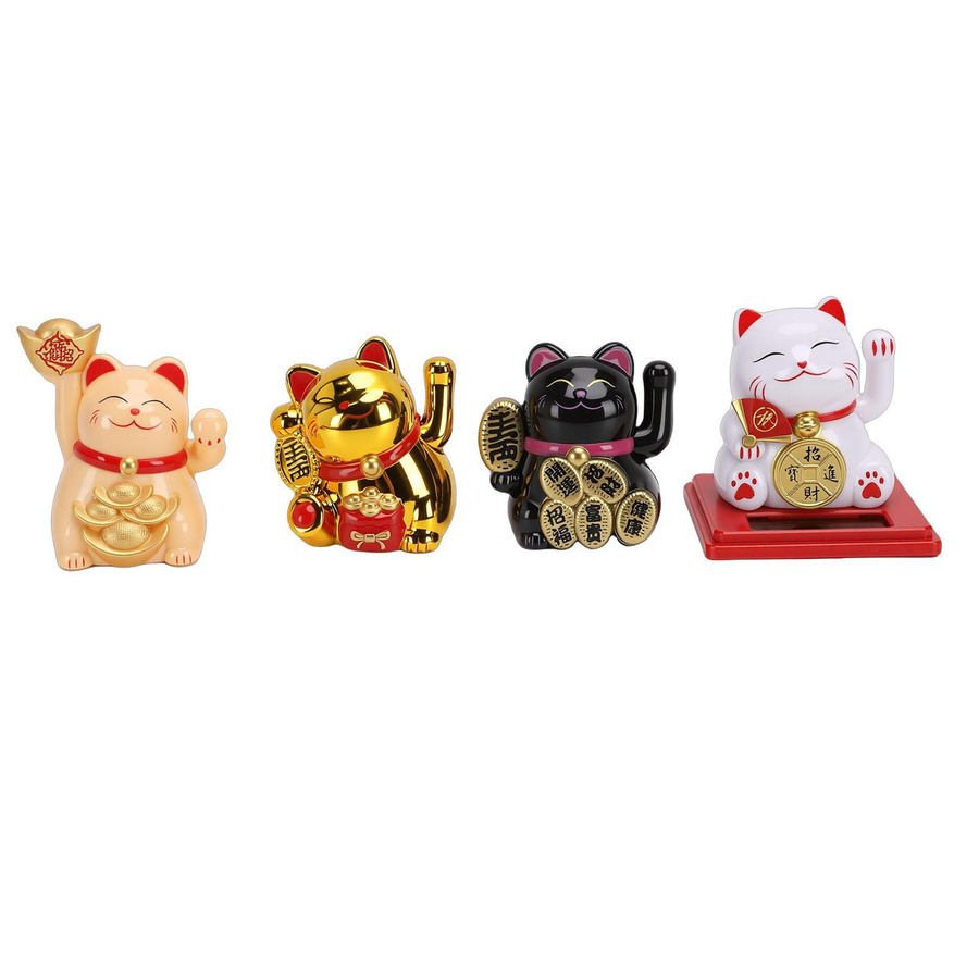 4er Set Koogeelife Solarbetriebene Winke-Katze Glückskatze Statue zur Dekoration für Zuhause und das Auto, Mehrfarbig - Bild 2