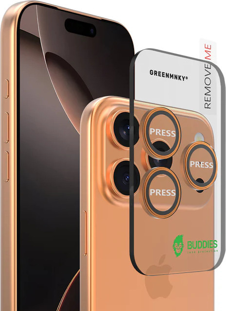 BUDDIES Kameraschutz Schutzglas für iPhone 17 Pro in Orange und Transparent - Bild 1