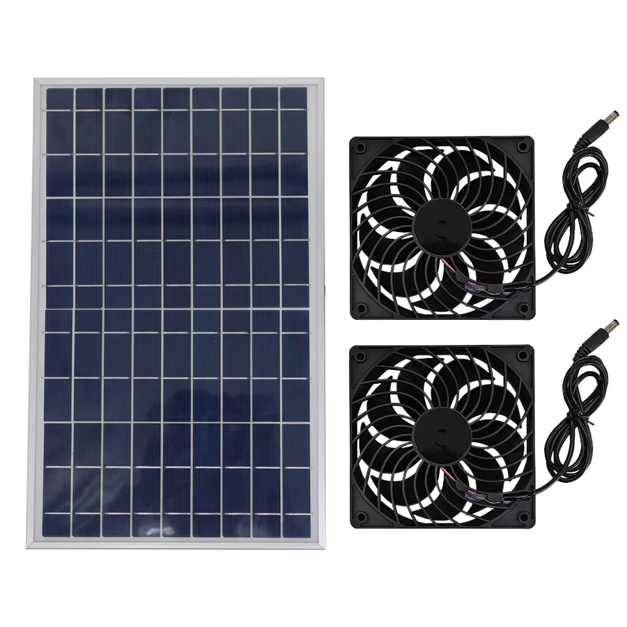 SNQP Solarbetriebener Doppellüfter in Schwarz aus Kunststoff für Camping, Gewächshaus und Wohnmobile - Bild 4