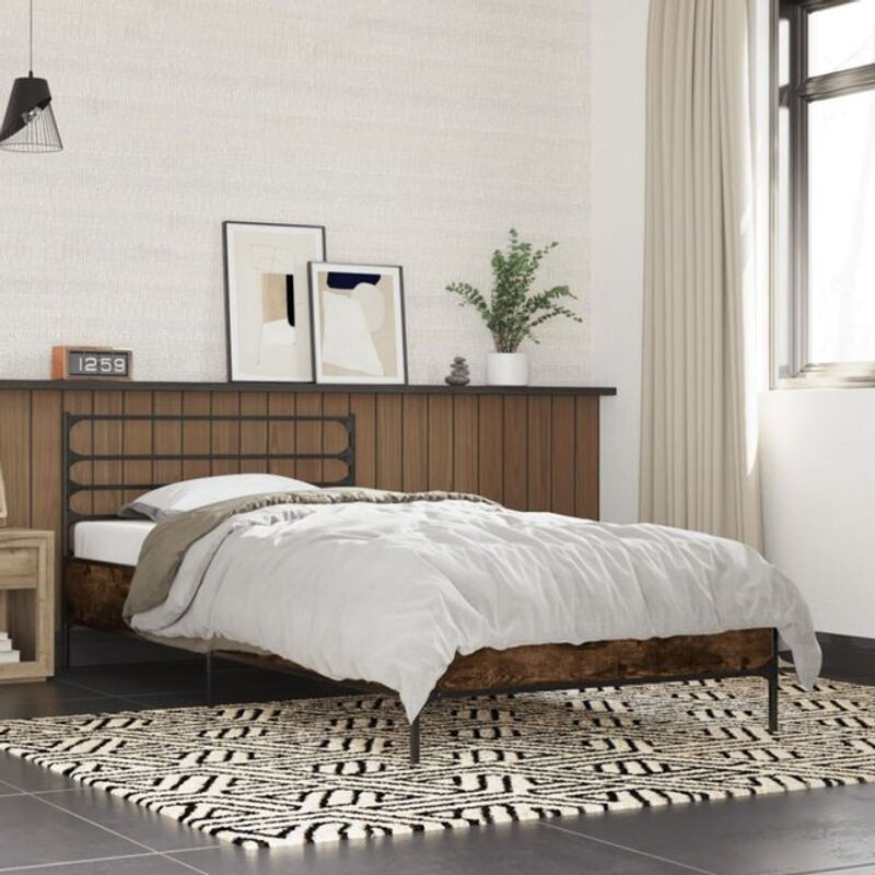Vidaxl Einzelbett Bettgestell in Räuchereiche Braun aus Holzwerkstoff und Metall im Industrial Design B/H: 75 x 190 cm - Bild 1