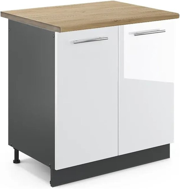 Vicco Spülenunterschrank Fame-Line in Weiß Hochglanz und Anthrazit mit Eiche-Optik, B/T/H: 80 x 60 x 82 cm - Bild 1