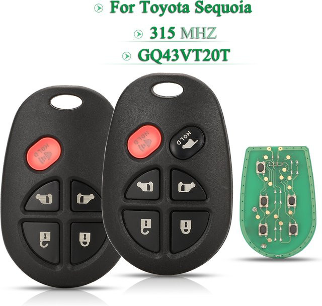 Jingyuqin Smart-Fernbedienung Autoschlüsselanhänger für Toyota Sequoia Sienna 2010–2017, 5/6 Tasten, 315 MHz, Schwarz, FCCID: GQ43VT20T - Bild 1