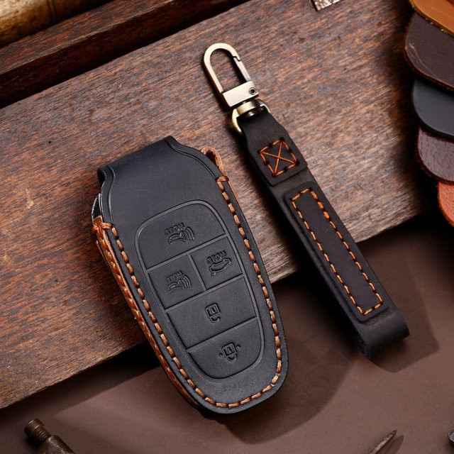Leder Autoschlüssel Hülle Abdeckung Anhänger, Black, Unisex - Bild 1