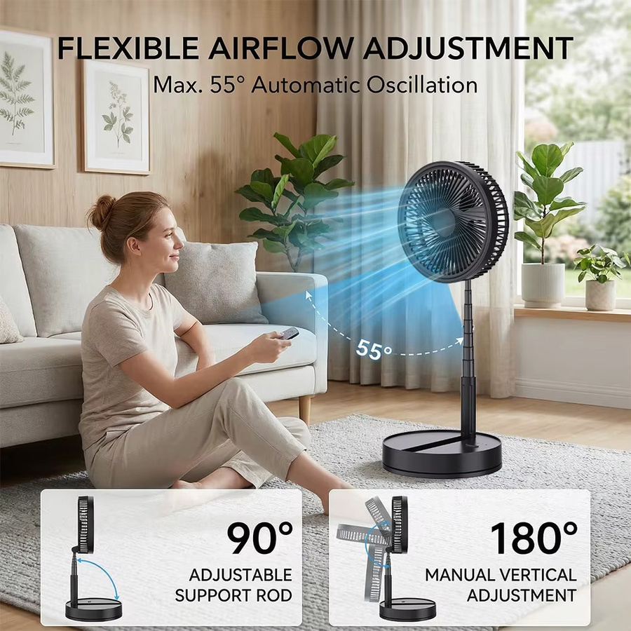 LIPETY Wiederaufladbarer faltbarer Teleskop-USB-Tischventilator mit Fernbedienung und Timer in Weiß - Bild 3