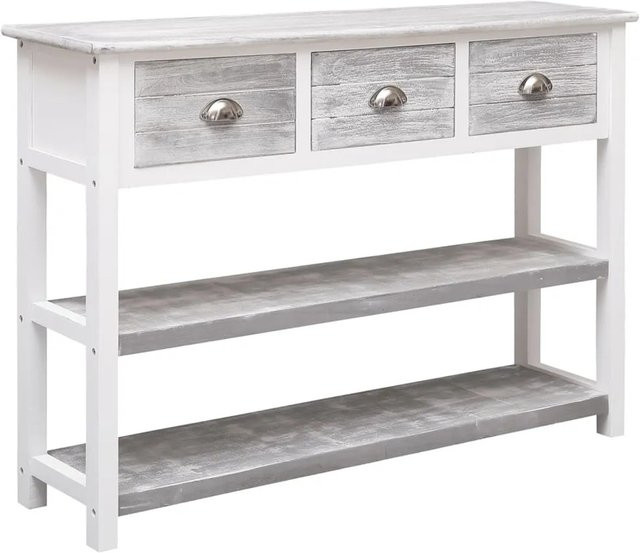 vidaXL Sideboard aus Massivholz Paulownia in Antik-Grau, B/T/H: 108 x 30 x 76 cm - Bild 1