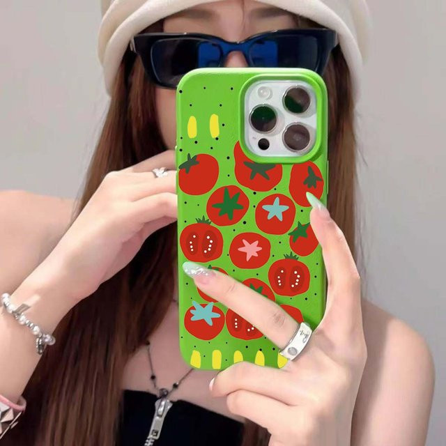 Yiran Handyhülle mit kreativem Tomatendruck und Litschi-Muster in Grün für iPhone Modelle - Bild 1