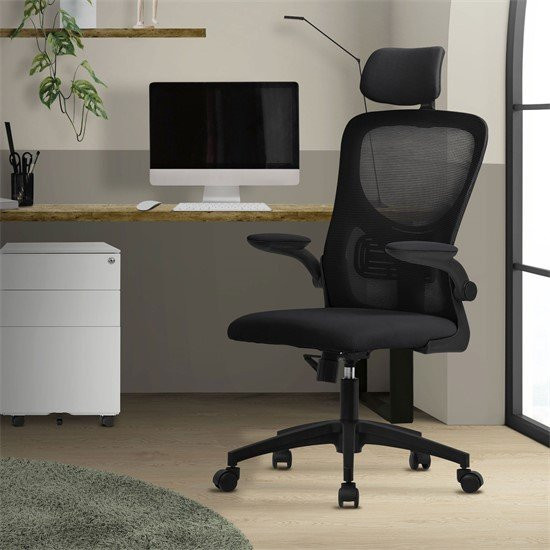 ML-Design Ergonomischer Bürostuhl Schwarz mit verstellbarer Kopfstütze und Rollen - Bild 1