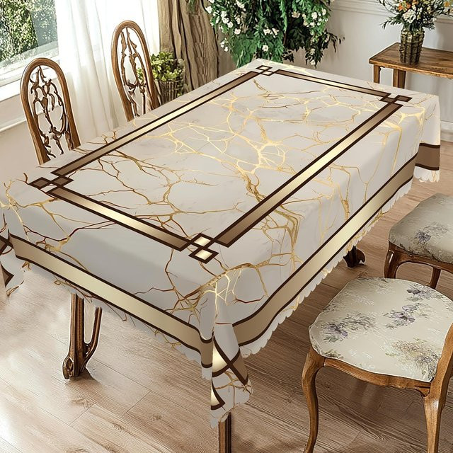 Rechteckige Tischdecke von JMG Household Supplies mit weißer Marmorstruktur, B/B: 140 x 180 cm - Bild 1
