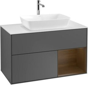 V&B Waschtischunterschrank Finion 100 mit Wandbeleuchtung, Farbe: Weiß/Anthrazit, B: 100 cm, T: 50,1 cm, H: 50,1 cm - Bild 1