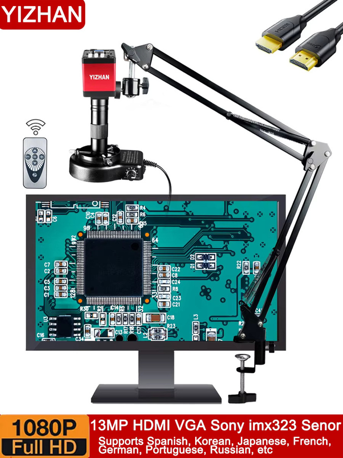 YIZHAN Digitalmikroskop HDMI 1080P mit 150X C-Mount Objektiv und Fernbedienung in Schwarz für PCB Löten und Edelsteinidentifizierung - Bild 5