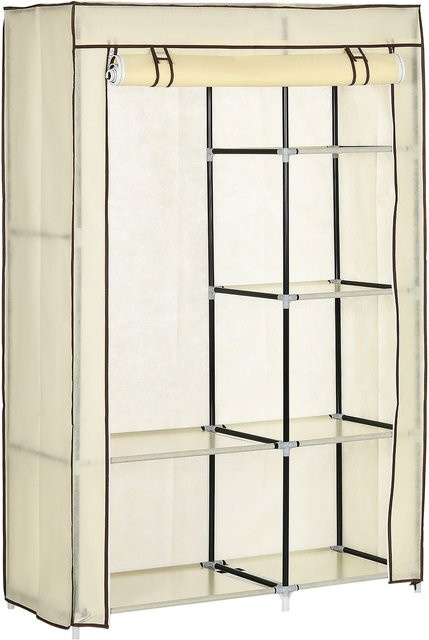 HOMCOM Kleiderschrank Stoffschrank mit Kleiderstange und Regalfächern in Cremeweiß, B/T/H: 103 x 43 x 162,5 cm - Bild 1