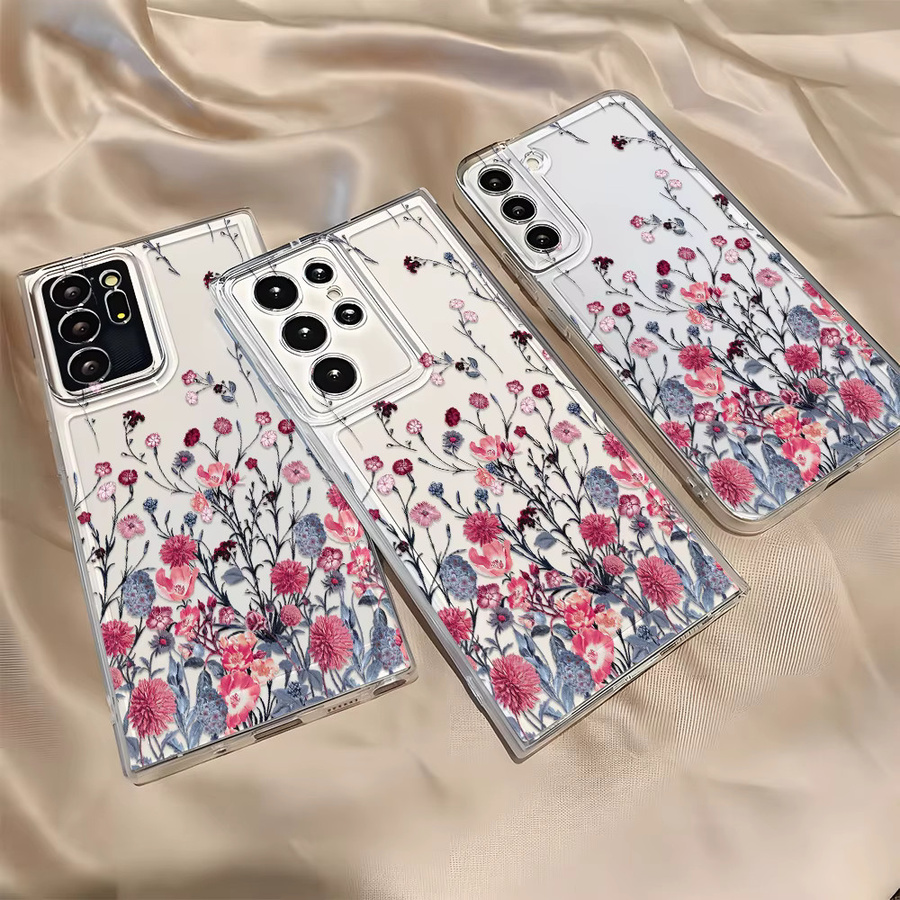 Stoßfeste Silikon Handyhülle mit Blumenmuster für Samsung Galaxy S25 Ultra, S24 Plus, S23, S22 und S20 FE, transparent - Bild 4