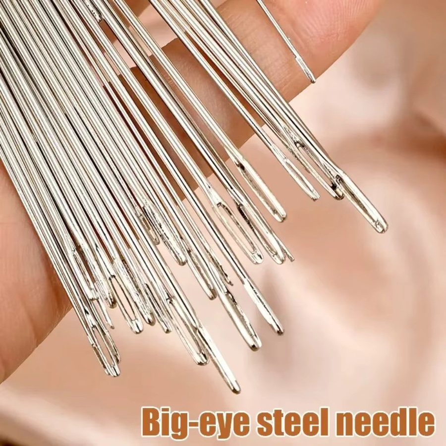 Nähset aus Stahl mit Big Eye Nähnadeln, Fingerhut, Einfädler und Schere für Stickerei, DIY Handwerk und Kleidung Reparatur - Bild 2