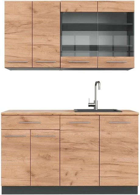 Vicco Fame-Line Singleküche Goldkraft Eiche und Anthrazit, Breite: 140 cm - Bild 1