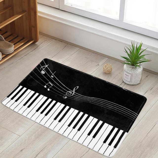 Rutschfeste und wasserabsorbierende Matte mit Musiknoten-Druck von mfySpace in Schwarz-Weiß - Bild 1