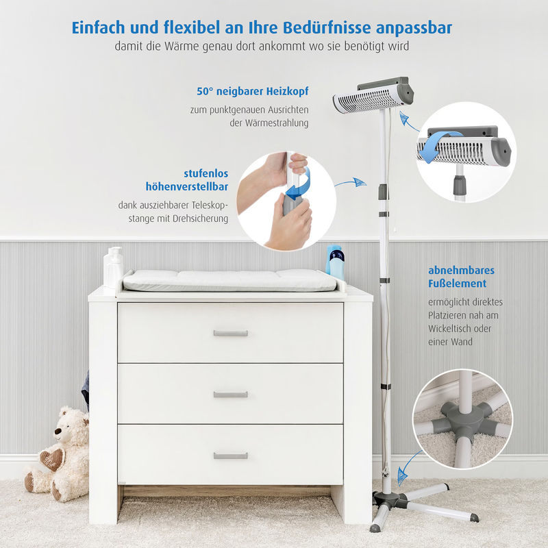 Reer Wickelheizstrahler EasyHeat Flex Infrarotheizung mit Standfuß in Weiß und Grau - Bild 3