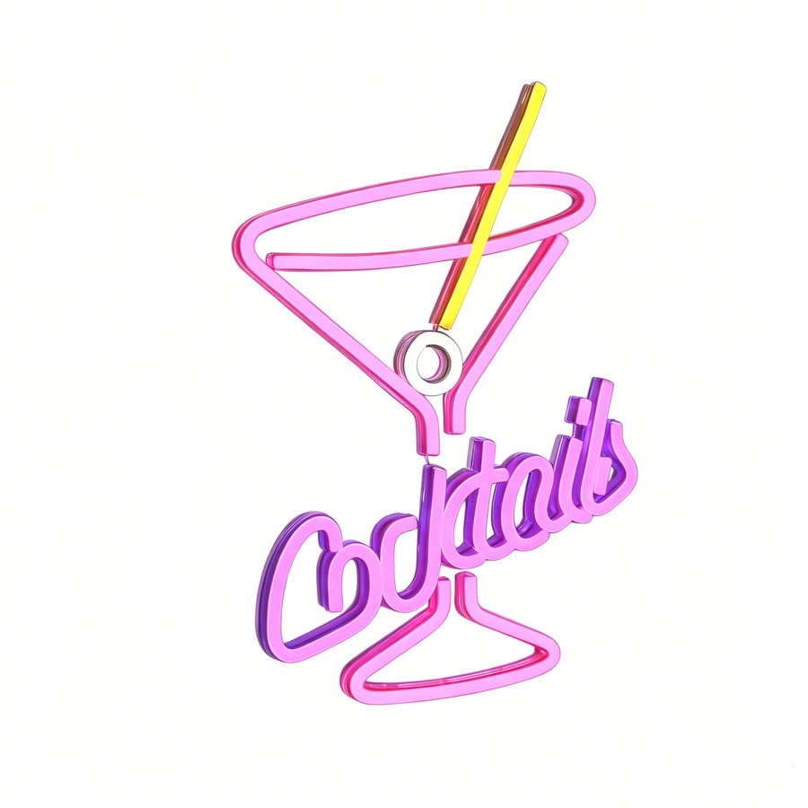 NEONAEON LED Neon-Cocktail-Schild in Pink und Lila als Wanddekoration mit Weinglas-Motiv - Bild 4