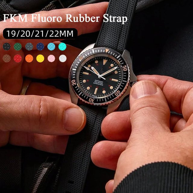 strapfreak Uhrenarmband FKM-Kautschuk, Schwarz, 19mm 20mm 21mm 22mm - Bild 1