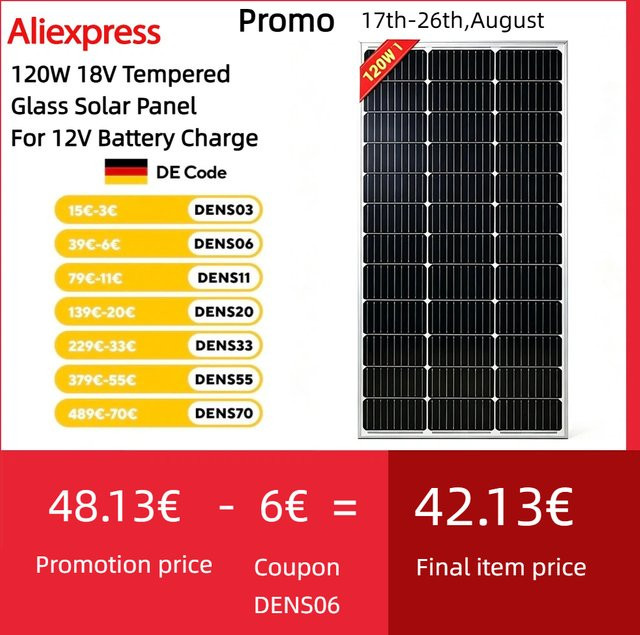JINGYANGPV 120W Starres Glas-Solarmodul in Schwarz, 18V hocheffizientes und wasserdichtes Solarmodul für Hausdach, Camping und Wohnmobil - Bild 1