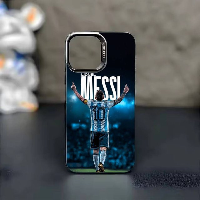 Handyhülle mit Fußball-Design Lionel Messi 10 für Apple iPhone 17 16 15 14 13 12 11 Pro Max Plus in Silber Mattes Cover - Bild 1