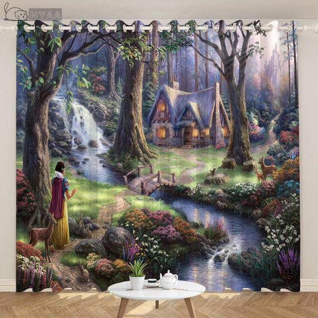 Prinzessinnen-Schloss Fenstervorhänge für Kinder und Mädchen, halbtransparent, Mehrfarbig, 2er-Set, B/H: 68 x 165 cm - Bild 1