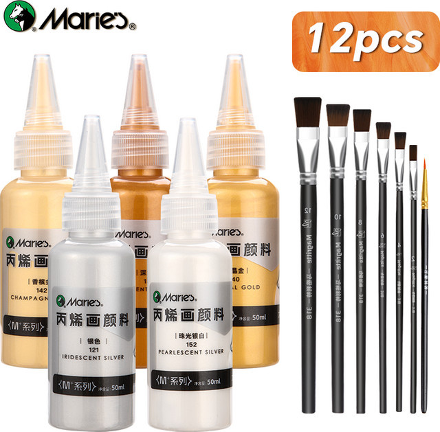Marie's 12-teiliges Metallic-Acrylfarben-Set mit Pinseln in Multicolour, 50 ml pro Farbe - Bild 1