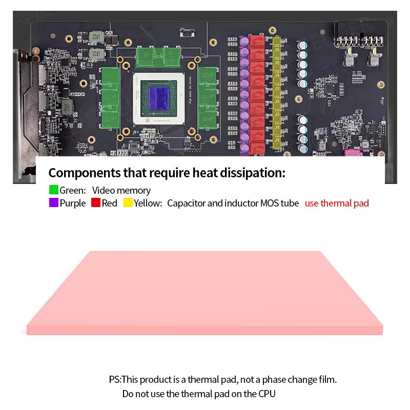 Teucer HP600 Wärmeleitendes Silikon-Kühlpad für RAM CPU GPU Grafikkarte und Wasserkühlung, Farbe: Pink, 100 x 100 mm - Bild 2