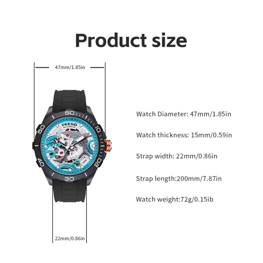 Deesio Armbanduhr, Automatik, Titan, Kunststoff, Schwarz, Herren - Bild 6