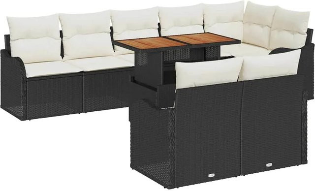 vidaXL Garten-Sofa-Set 9-teilig aus Poly-Rattan mit Stauraum und Polstern in Schwarz - Bild 1
