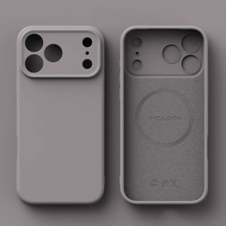 Stoßfeste MagSafe TPU Silikon Schutzhülle für iPhone 17 Pro Max und iPhone 17 Pro mit Flüssigsilikon-Effekt und Kameraschutz in Gelb und Grau - Bild 1