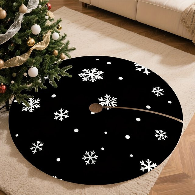 VIKAMA Weihnachtsbaumrock aus Polyester mit blauem Schneeflockenmuster in Schwarz-Weiß - Bild 1
