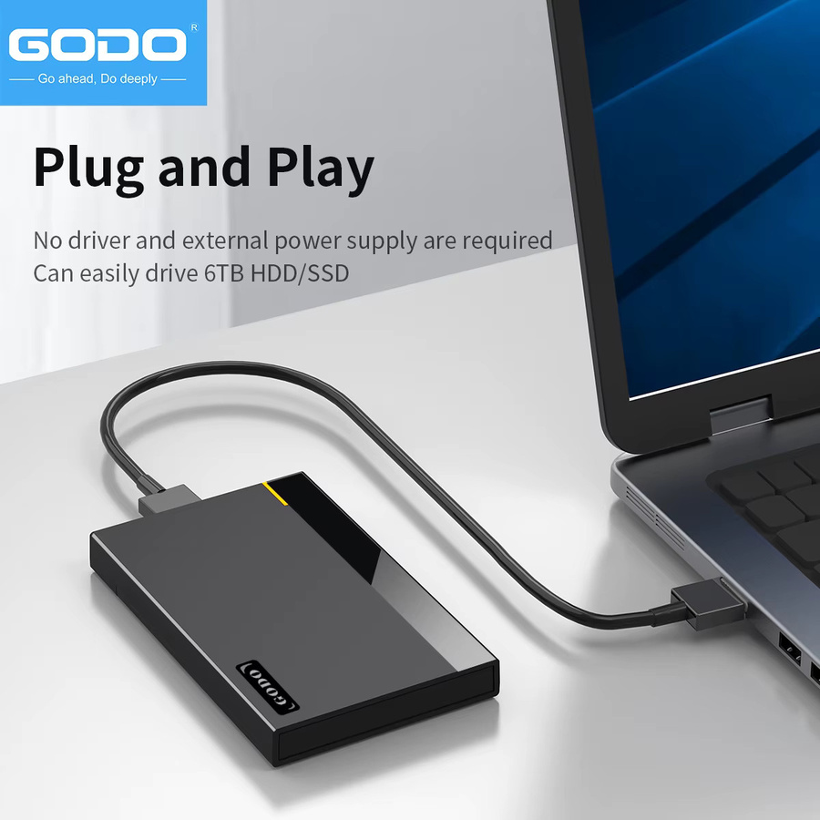 GODO USB 3.0 HDD/SSD-Gehäuse für 2,5-Zoll SATA Festplatten, werkzeuglos und tragbar, Schwarz - Bild 3