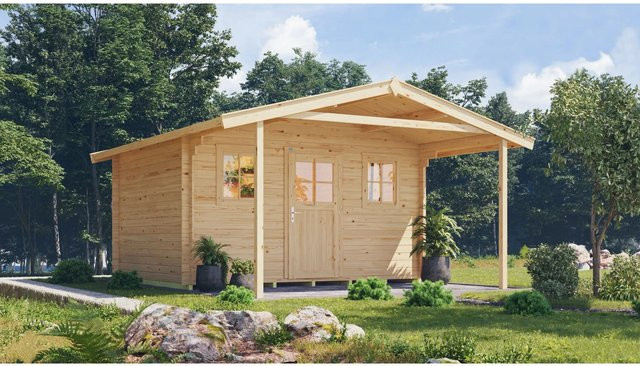 WEKA Gartenhaus 110 A Gr.2 aus europäischer Fichte in Beige mit Satteldach und Vordach, B/H/T: 460 x 262 x 590 cm - Bild 1