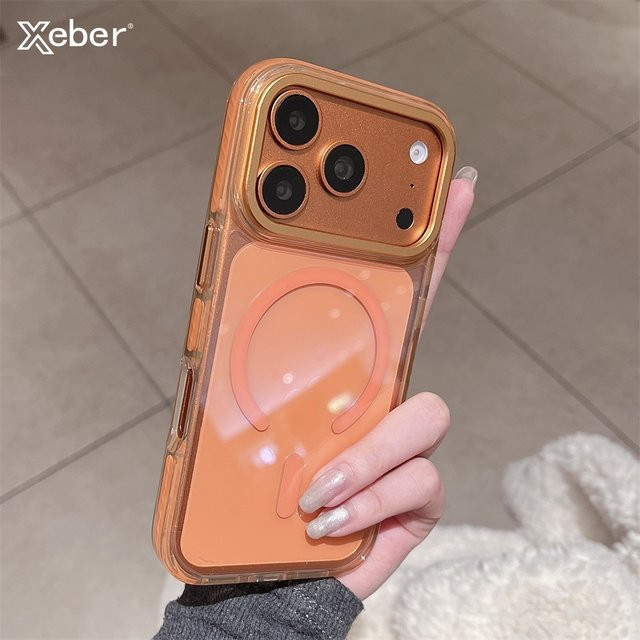 Xeber MagSafe Handyhülle für iPhone 17 Pro Max, 16, 15, 14, 13 Pro Max, transparent und pink, stoßfeste magnetische kabellose Ladehülle - Bild 1