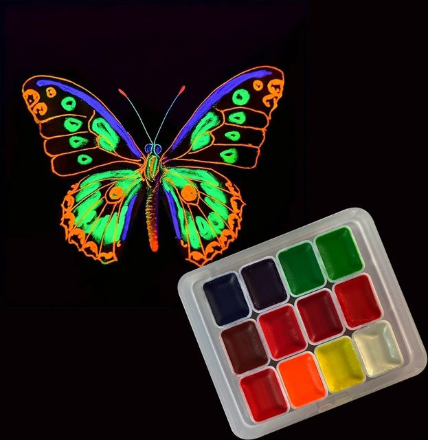 Set mit 12 fluoreszierenden Aquarellpigmenten in Multicolour für handgemalte Kunstwerke - Bild 1