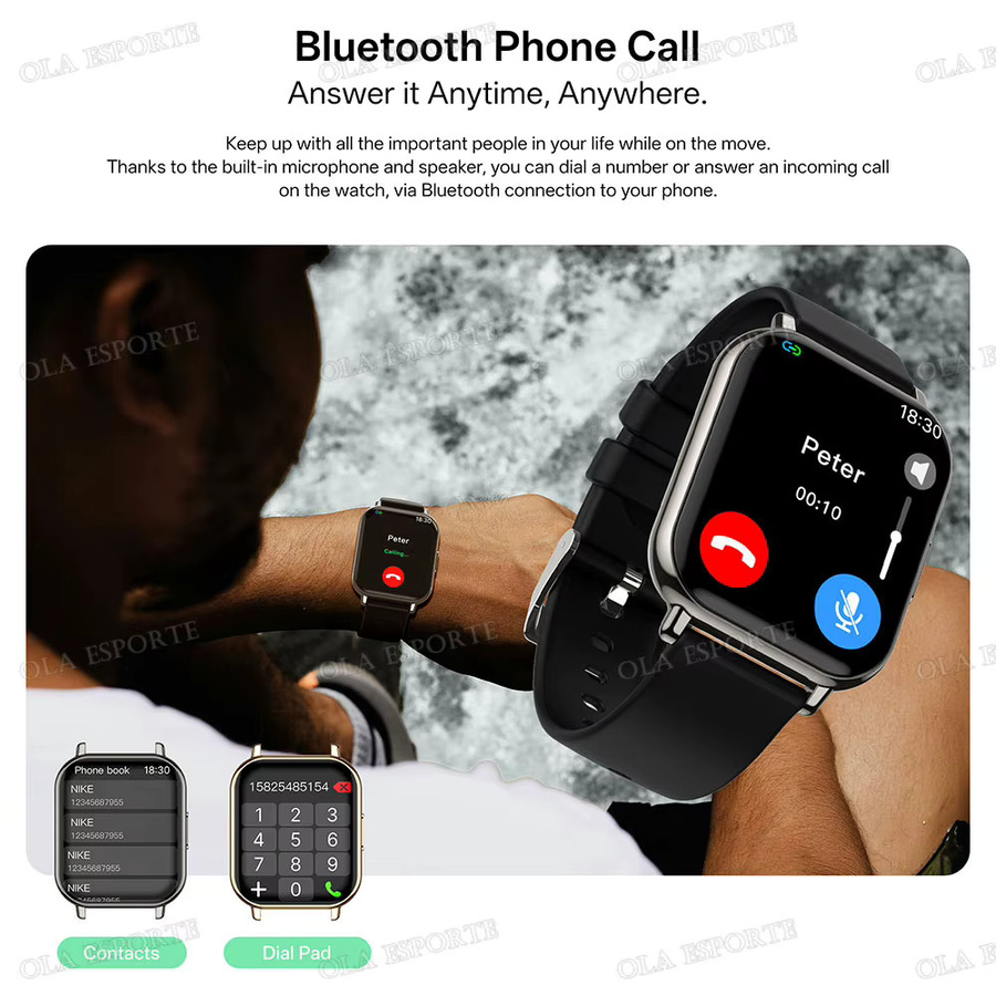 Ola Esporte Smartwatch in Schwarz mit Herzfrequenz-, Blutsauerstoff- und Blutdruckmessung, Schlafüberwachung, Bluetooth-Anruffunktion und Sprachassistent - Bild 4