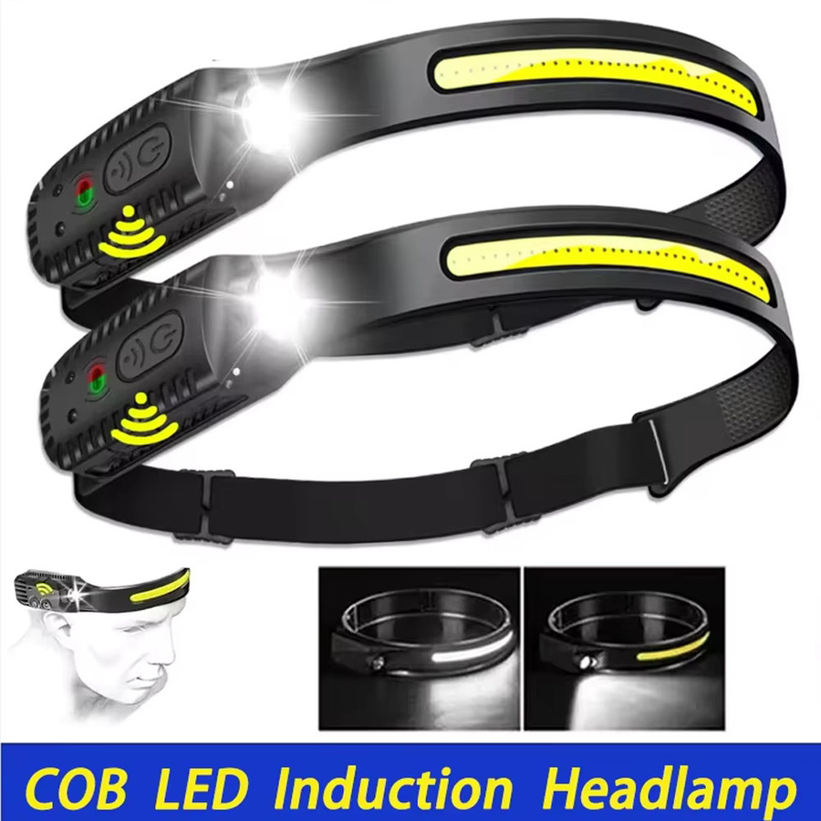 Wiederaufladbare LED-COB-Stirnlampe mit USB-Ladefunktion und Sensor, Schwarz - Bild 7