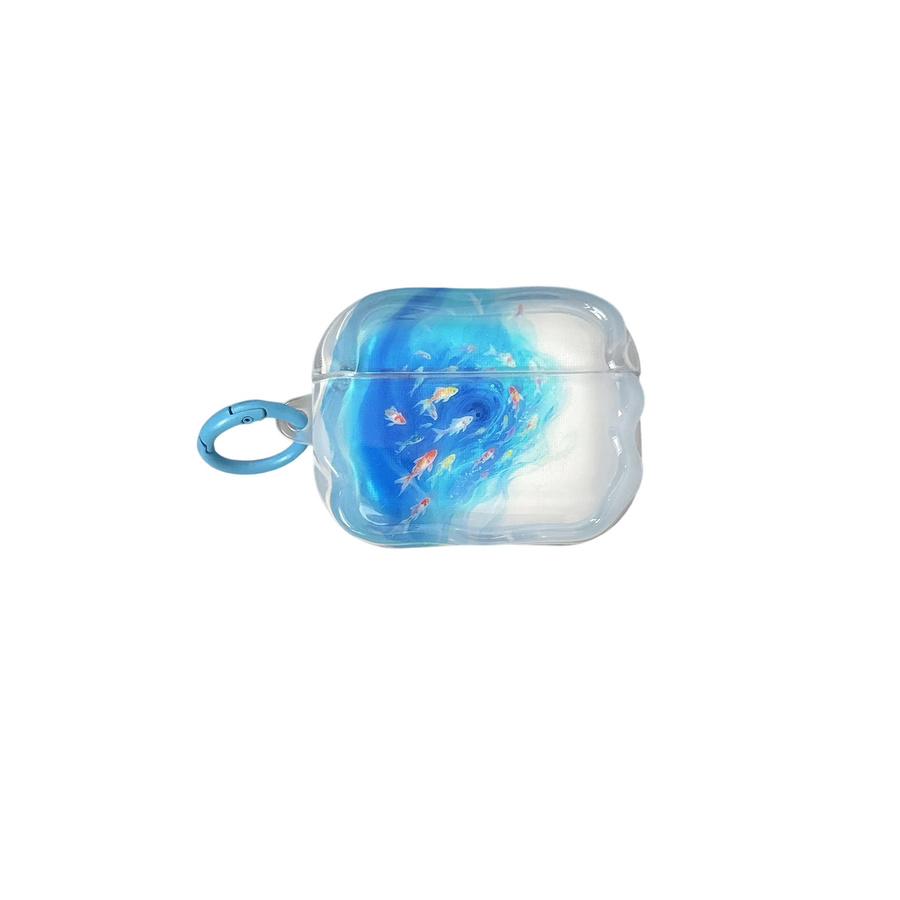 Schutzhülle für AirPods 2 3 4 Pro 2 Pro 3 mit Koi-Fische Design in Blau mit Anhänger - Bild 5