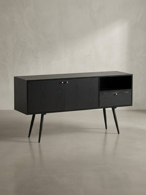 Sideboard KADIMA DESIGN in Schwarz und Eiche-Dekor mit 2 Türen, Schublade und offenem Fach, B/T/H: 140 x 40 x 75 cm - Bild 1