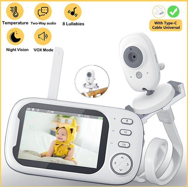 Cdycam 3,5-Zoll Video-Babyphone mit Nachtsicht, 2-Wege-Audio und Temperaturüberwachung in Weiß ABM600 - Bild 1