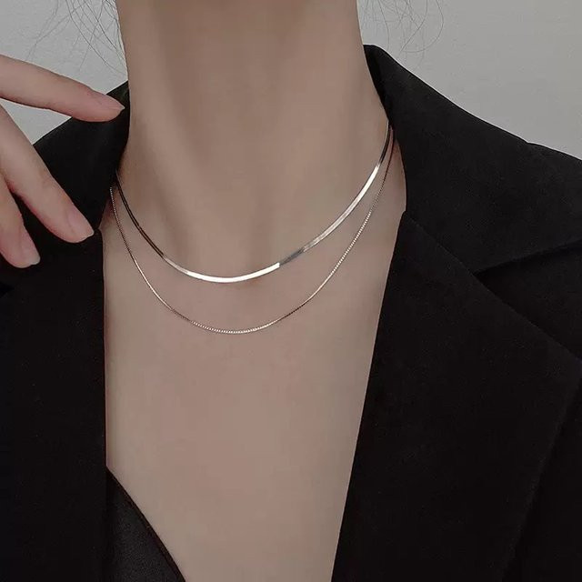 Halskette 925 Silber, Doppellagig, Schlangenkette, Damen - Bild 1