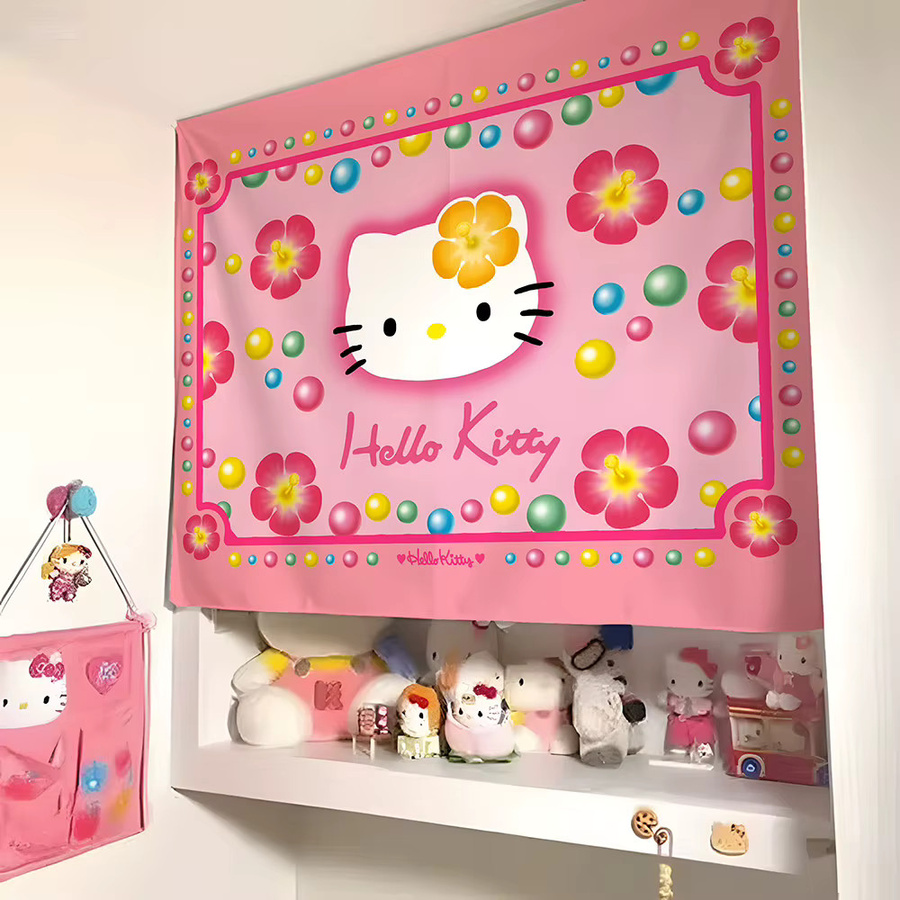 Sanrio Hello Kitty Wandteppich in Pink mit Herz- und Blumenmuster für Kinder, Breite: 60 cm, Höhe: 40 cm - Bild 1