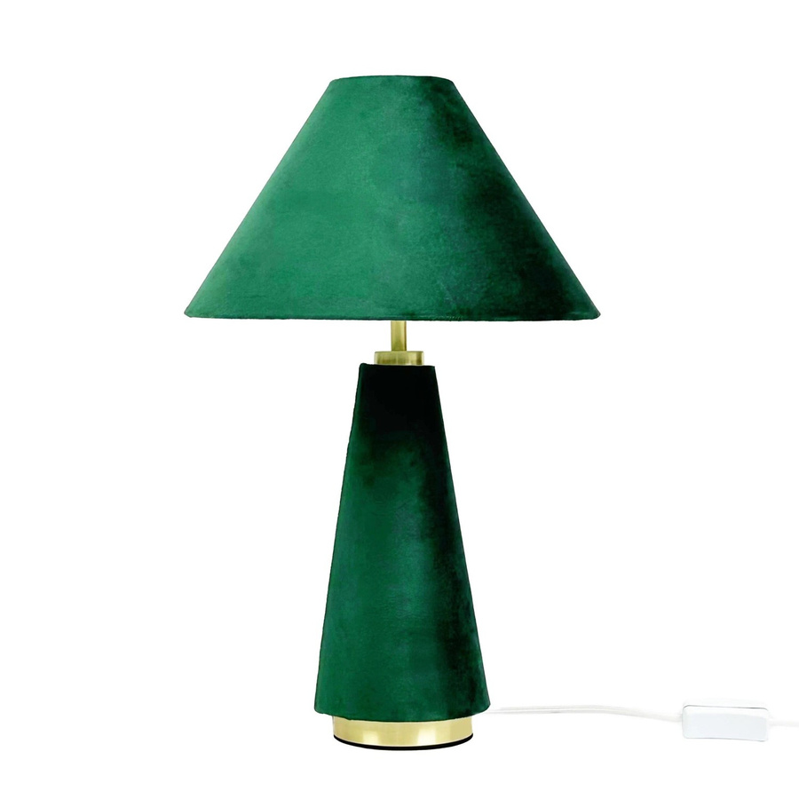 Relaxdays Tischlampe aus Samt und Eisen in Gold mit konischem Schirm und Kippschalter, Höhe: 47 cm, Durchmesser: 30 cm - Bild 2